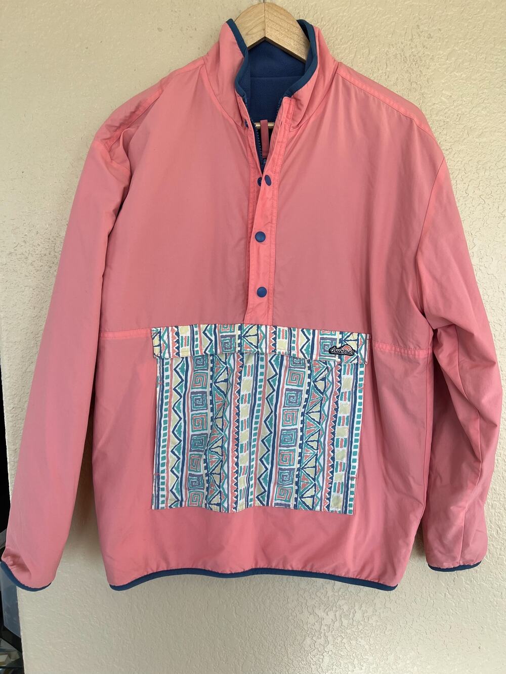 Cubbies Mens Half Zip Pullover Sweater Medium Reversible Pink Blue Fleece Preppy